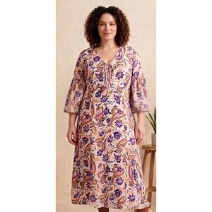 River Island Womens NWT Midi Size 22 Dress Floral Paisley Print Boho 3/4 Sleeve